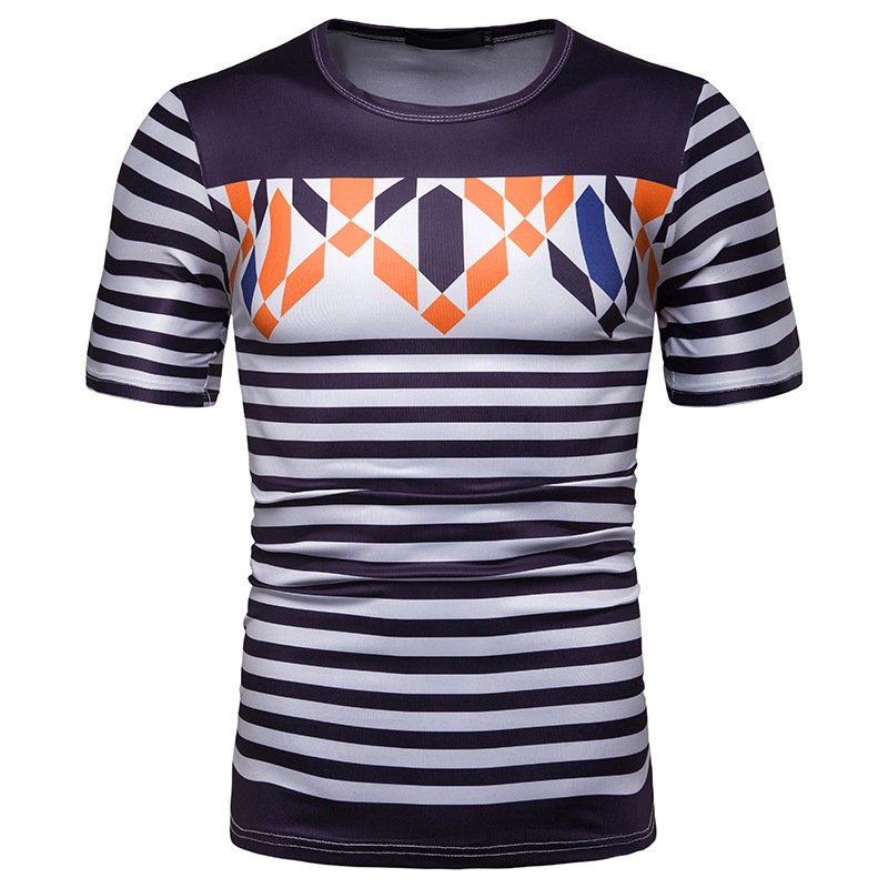 New summer men's short-sleeved T-shirt men's contrast striped slim casual t-shirt TX102