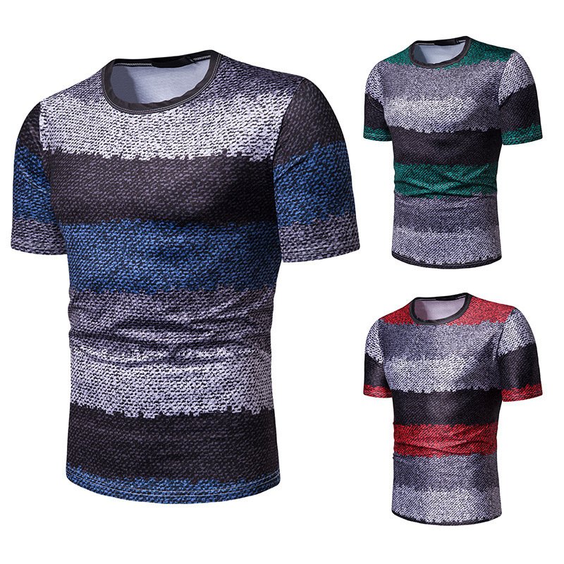 New summer men's short-sleeved T-shirt men's contrast striped slim casual t-shirt TX87