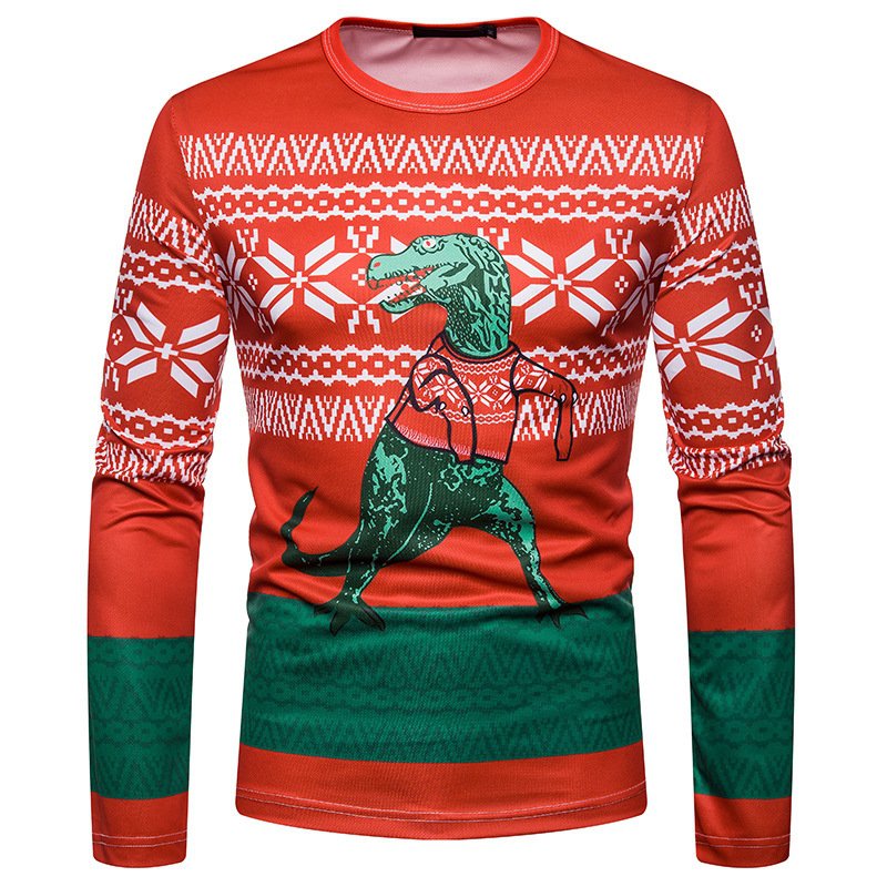 New 3D personality printing fashion men's Christmas dinosaur pattern long-sleeved T-shirt CT462