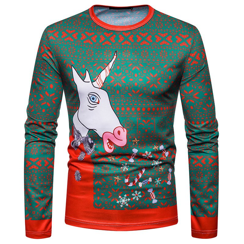 New 3D personality printing fashion men's Christmas elk pattern long-sleeved T-shirt CT480