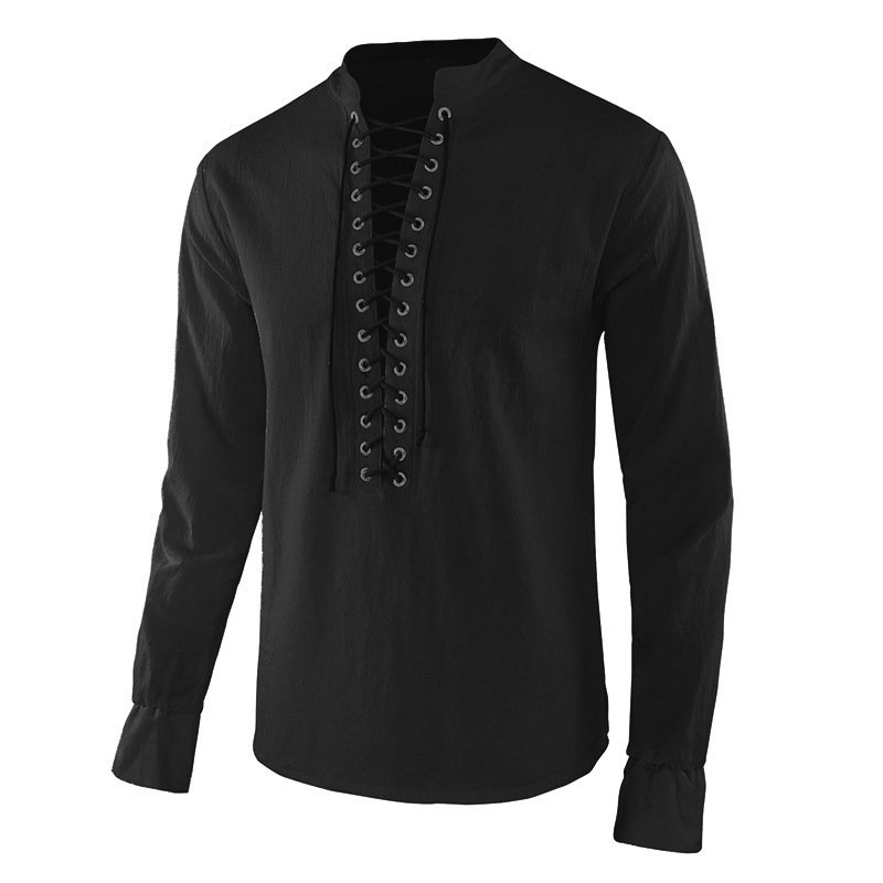 The new style chest multi-eyes medieval performance stage costume European and American men's long-sleeved stand-up collar T-shirt